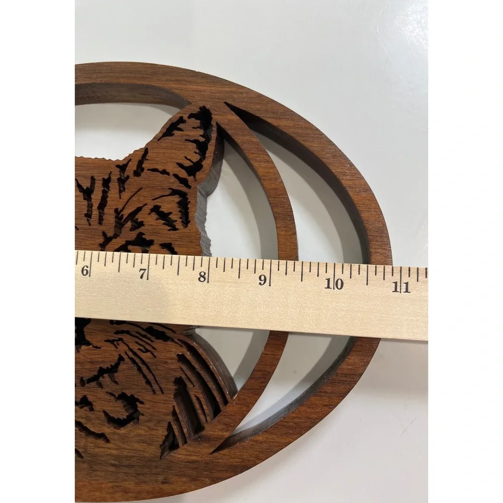 Vintage‎ Wood Carved Cat Scroll Saw Art Cat Rustic Wall Decor Handmade Lazer